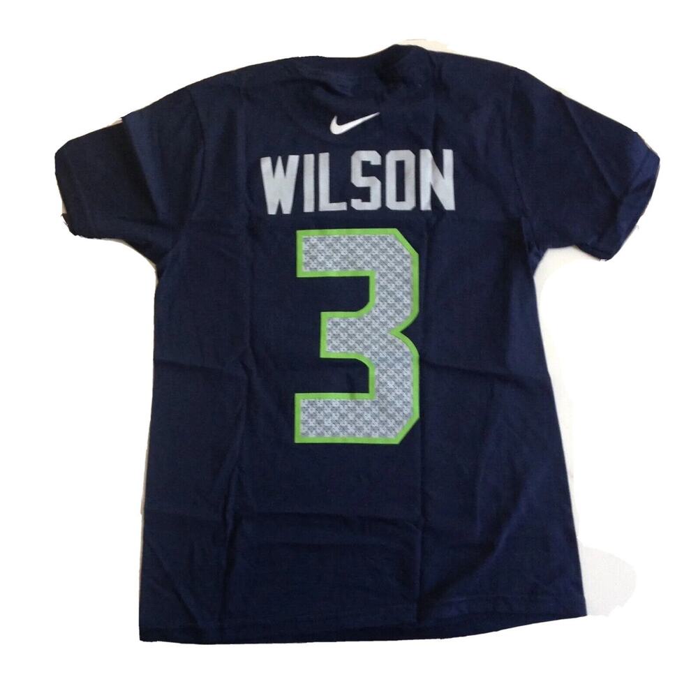 Nike Russell Wilson Seattle Seahawks Boys Navy Player Name & Number Tee YMD NEW - Picture 2 of 5